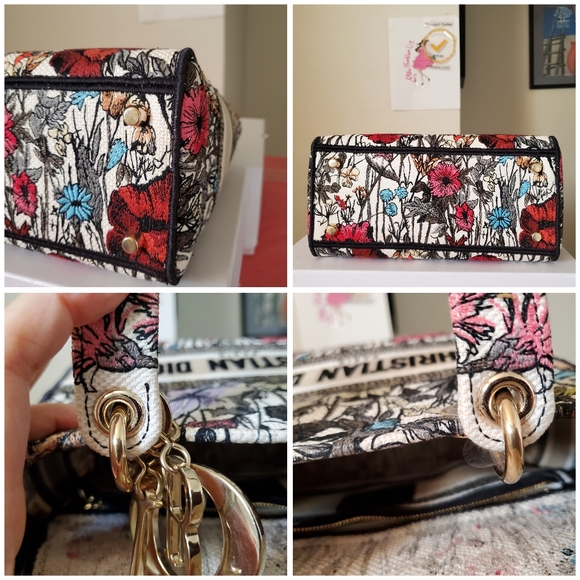 Lady Dior D lite flower latte embroidered medium bag - Picture 7 of 9